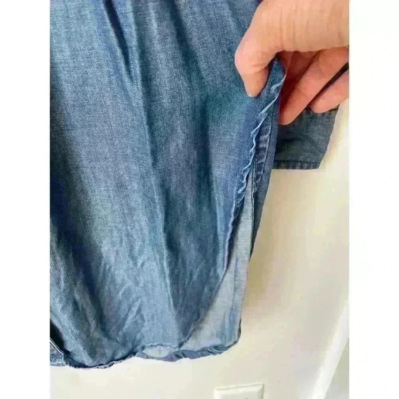 Liverpool V-Neck Button Down Denim Lyocell Tunic, sz XS - Picture 5 of 8